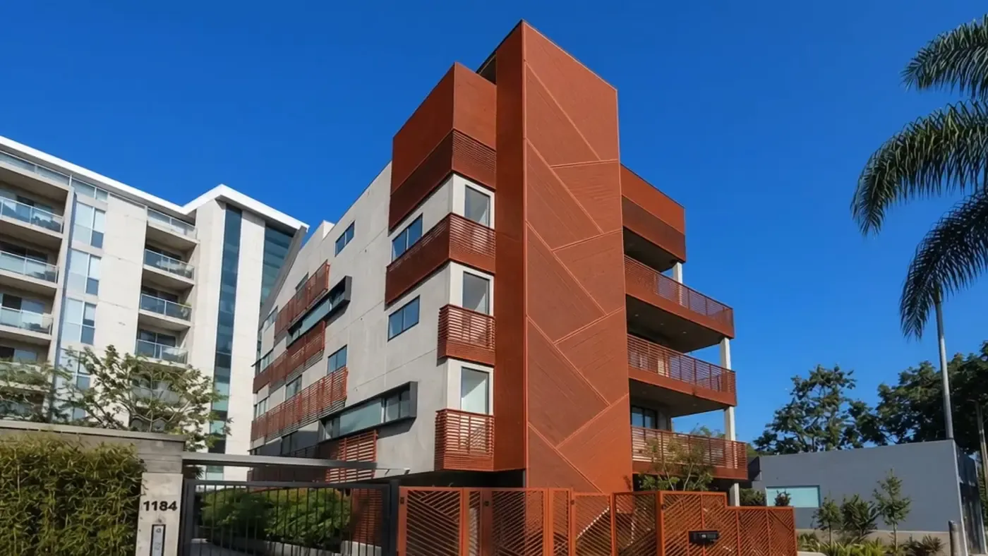 Building Cladding — custom aluminum by Mulholland Brand, installed across Southern California