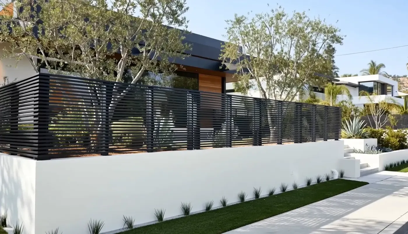 Fencing — custom aluminum by Mulholland Brand, installed across Southern California